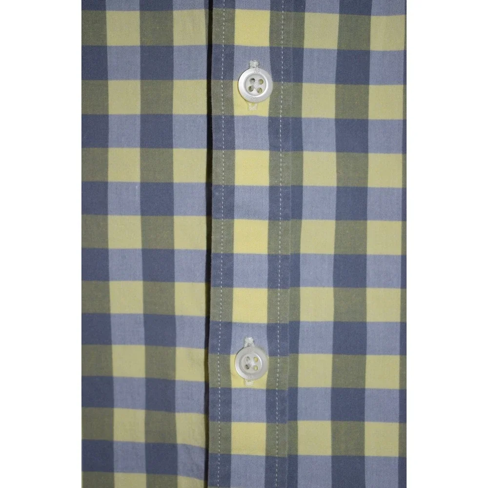Banana Republic Shirt Mens Large Yellow/Gray Plaid Casual Button Up Short Sleeve